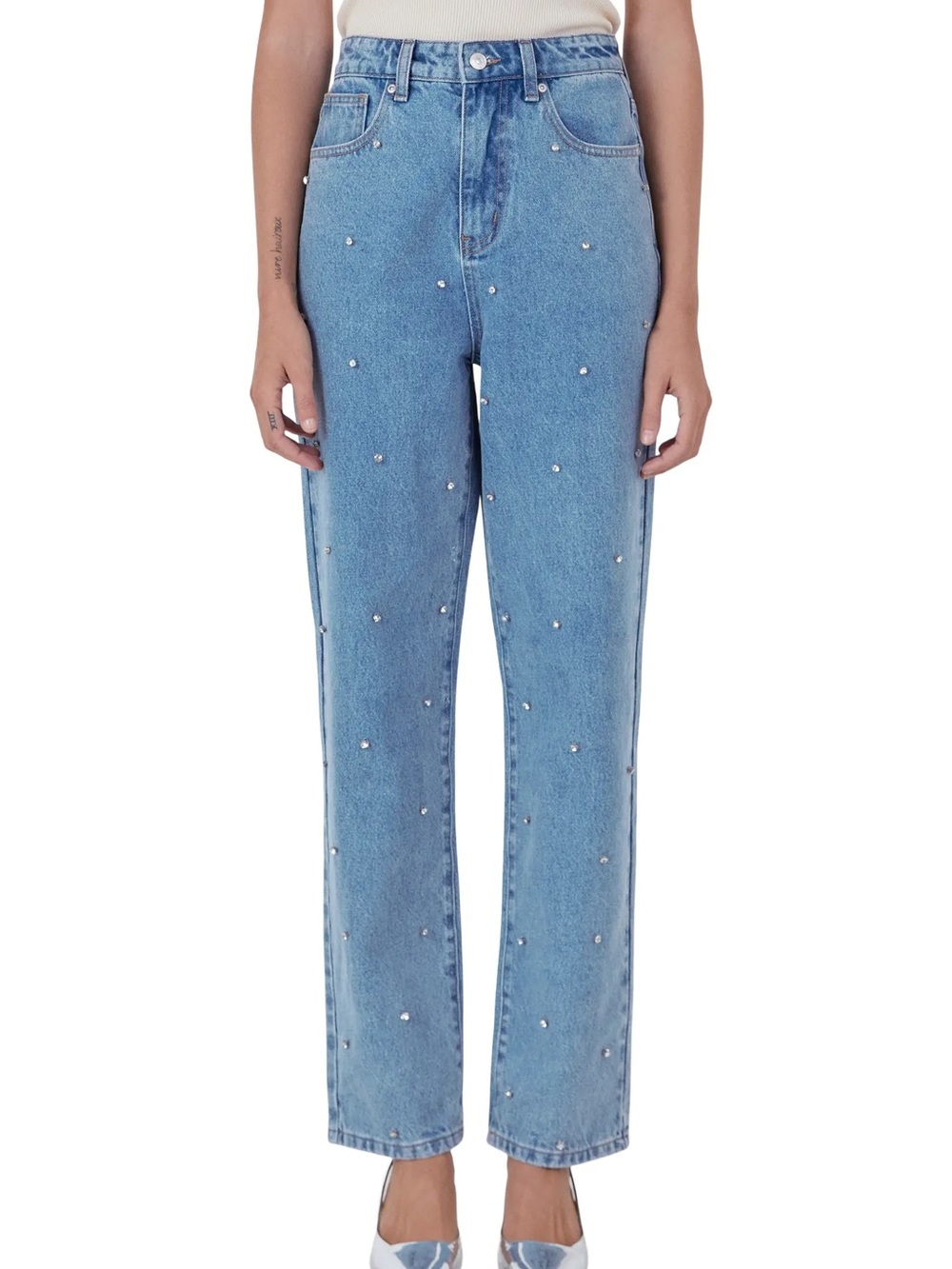 NWT Endless Rose Rhinestone Straight Leg Jeans Crystal Embellished Denim Sz S